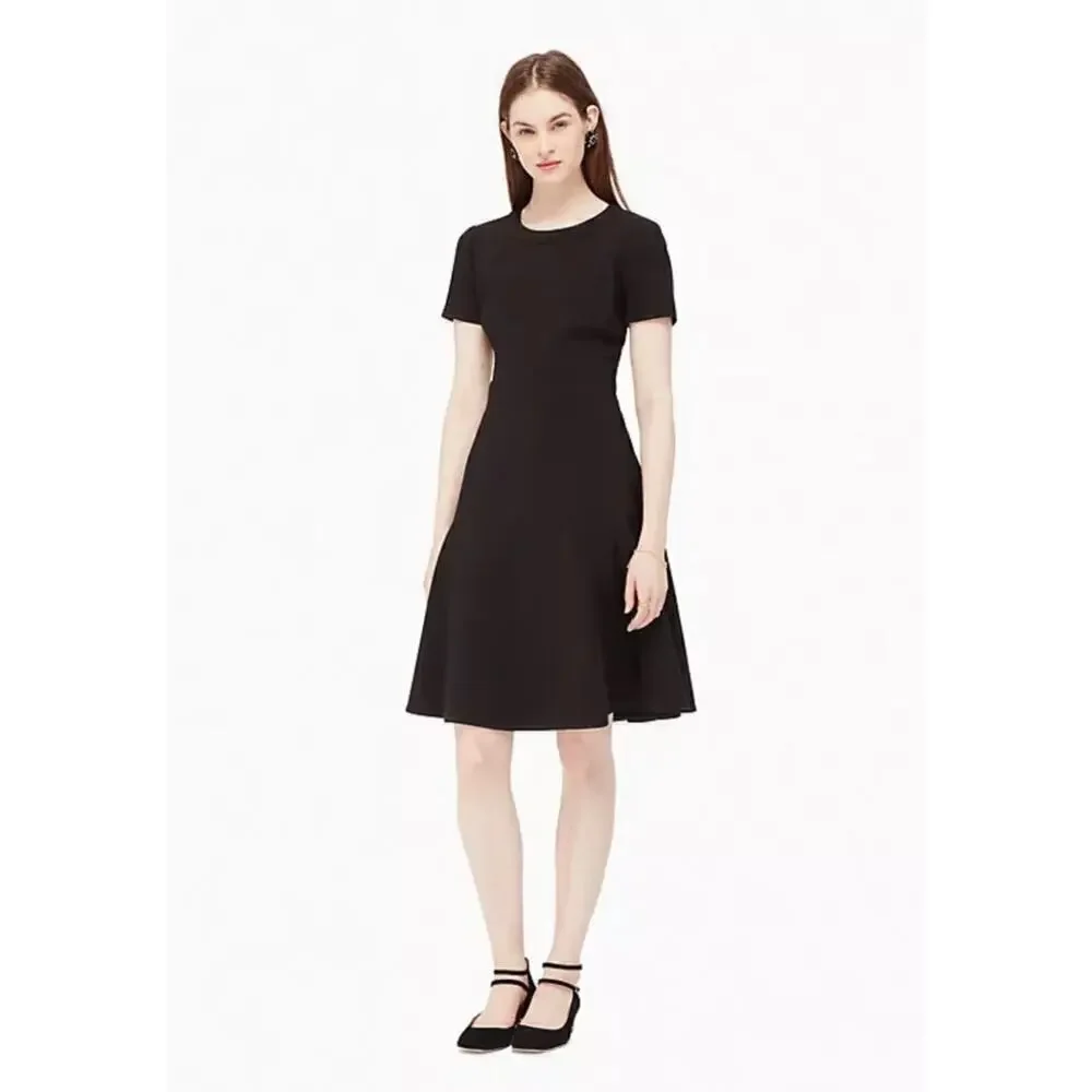 Kate Spade New York Black Jazz Things Up Fit and Flare Crepe Dress Womens 4 Midi